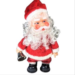 Vintage Walking Santa Claus Rubber Face Bell Ringing Retro 70s Toy
